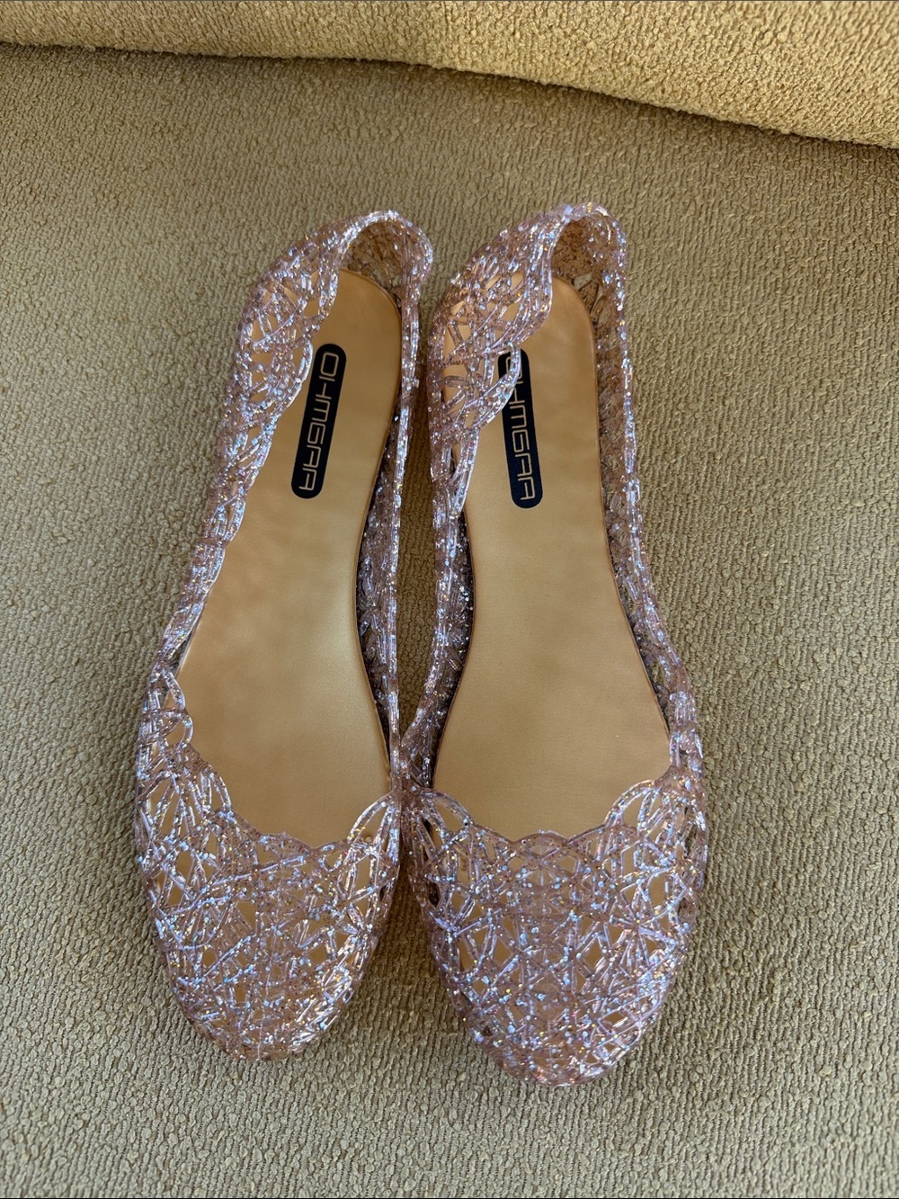 Retro 80’s Style Jelly Flats Sandals Shoes Gold Glitter